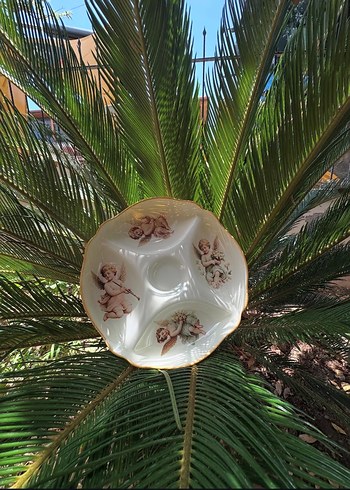 Vintage Beyaz Çiçek Desenli Bölmeli Tabak cam boyama el emegi - Görsel 6