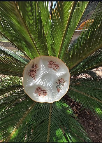 Vintage Beyaz Çiçek Desenli Bölmeli Tabak cam boyama el emegi - Görsel 7