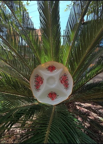 Vintage Beyaz Çiçek Desenli Bölmeli Tabak cam boyama el emegi - Görsel 13