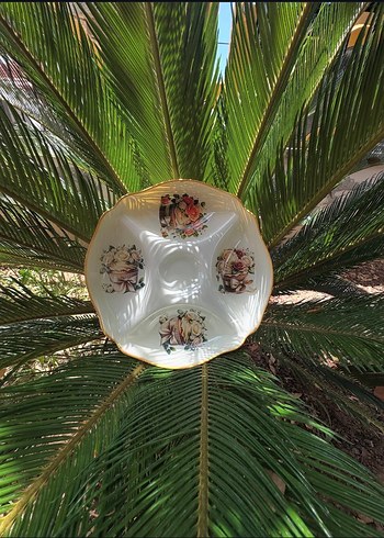 Vintage Beyaz Çiçek Desenli Bölmeli Tabak cam boyama el emegi - Görsel 11