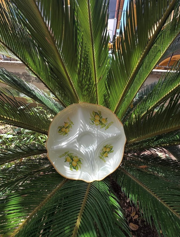 Vintage Beyaz Çiçek Desenli Bölmeli Tabak cam boyama el emegi - Görsel 4