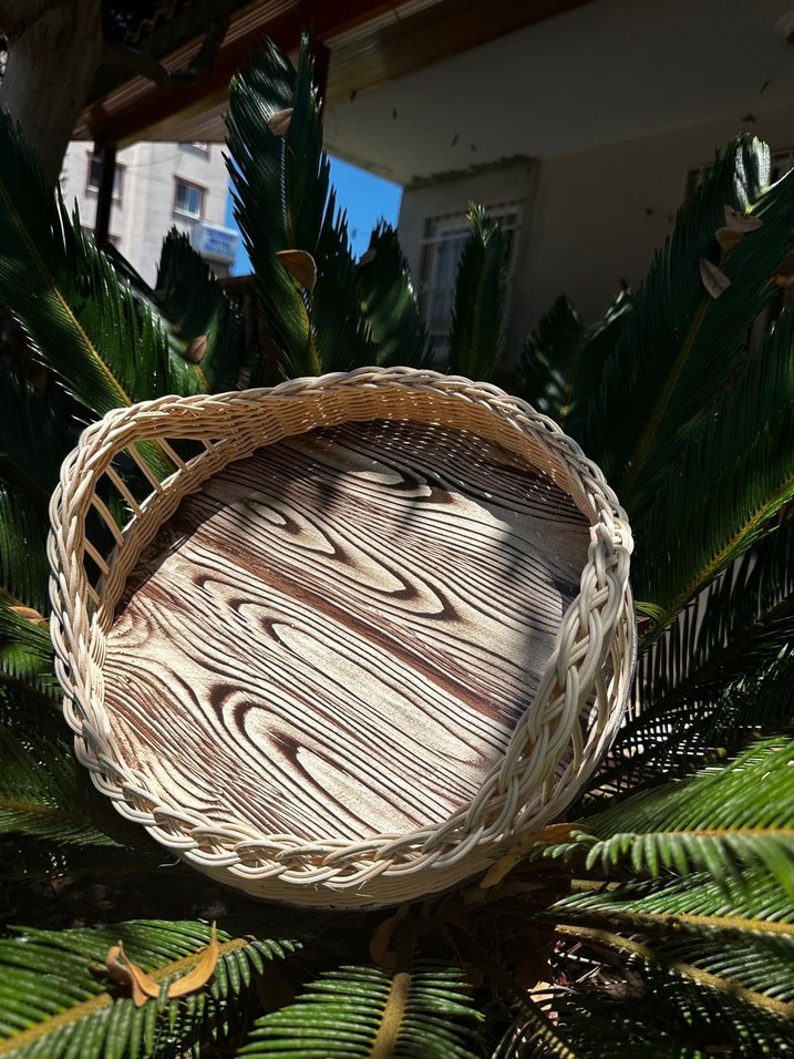 Rattan ayna tepsi sunumluk el yapımı el emegı - Görsel 4