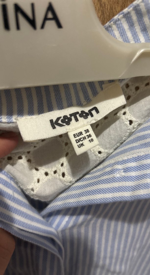 Mavi Düğmeli Kısa Kollu Kadın Gömlek - Görsel 3