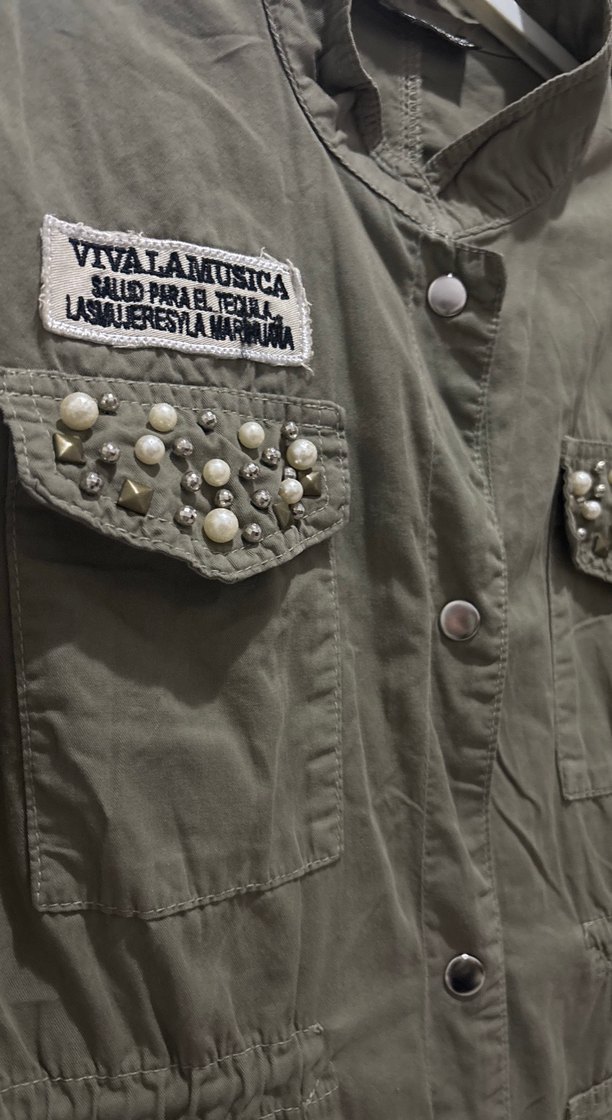 Nakışlı Düğmeli Kadın Haki Ceket - Görsel 2