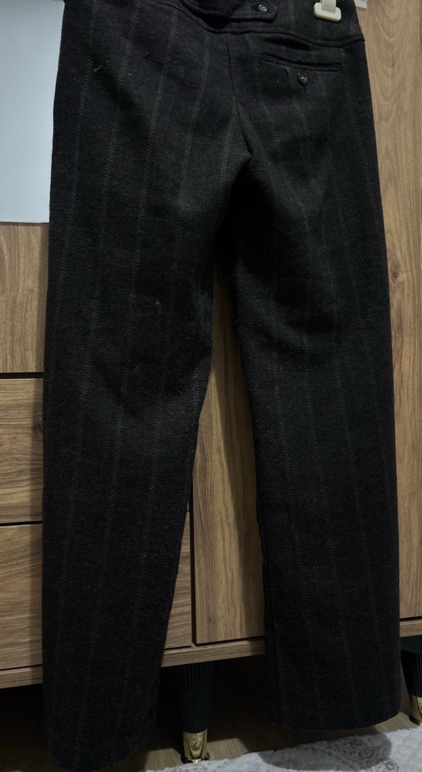 Kadın Kahverengi Çizgili Pilili Kumaş Pantolon - Görsel 3