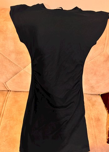 Drapeli Siyah V Yakalı elbise midi boy - Görsel 5