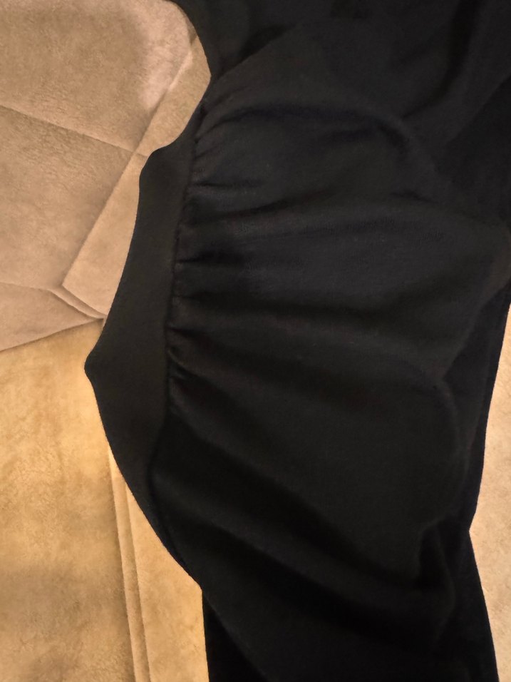 Drapeli Siyah V Yakalı elbise midi boy - Görsel 4