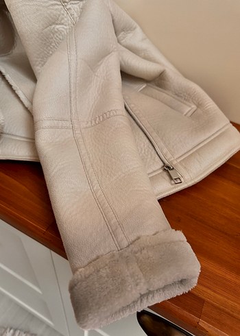 Bej Süet Kürk Detaylı Kısa kız çocuk Ceket - Görsel 7