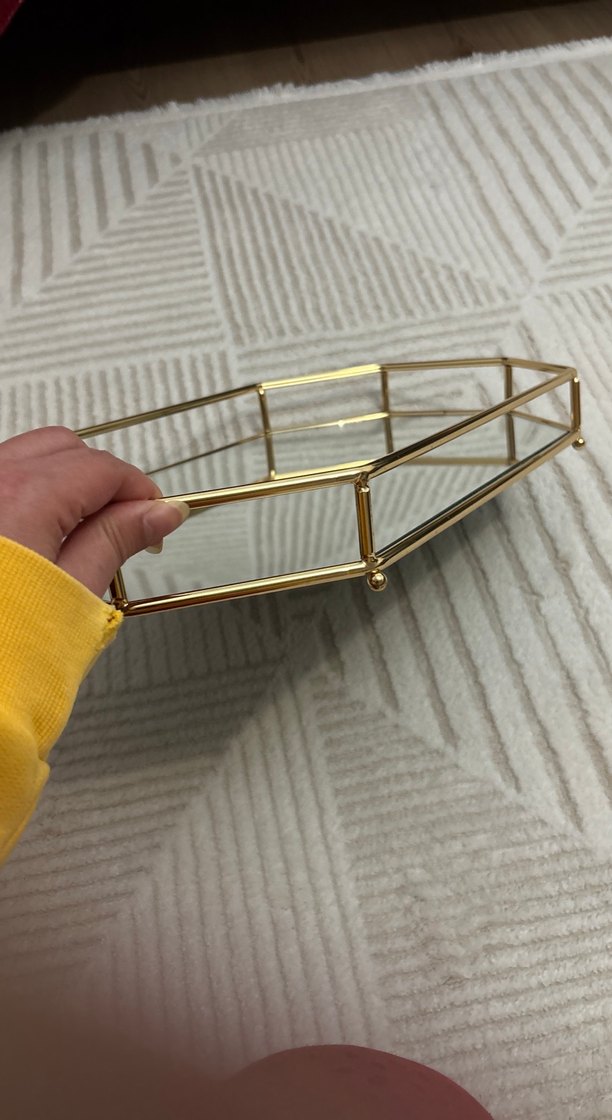 Parlak Altın Renk Çokgen aynalı tepsi - Görsel 2