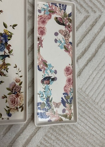 Pastel Renkli Çiçek Desenli Dikdörtgen Tabaklar - Görsel 4