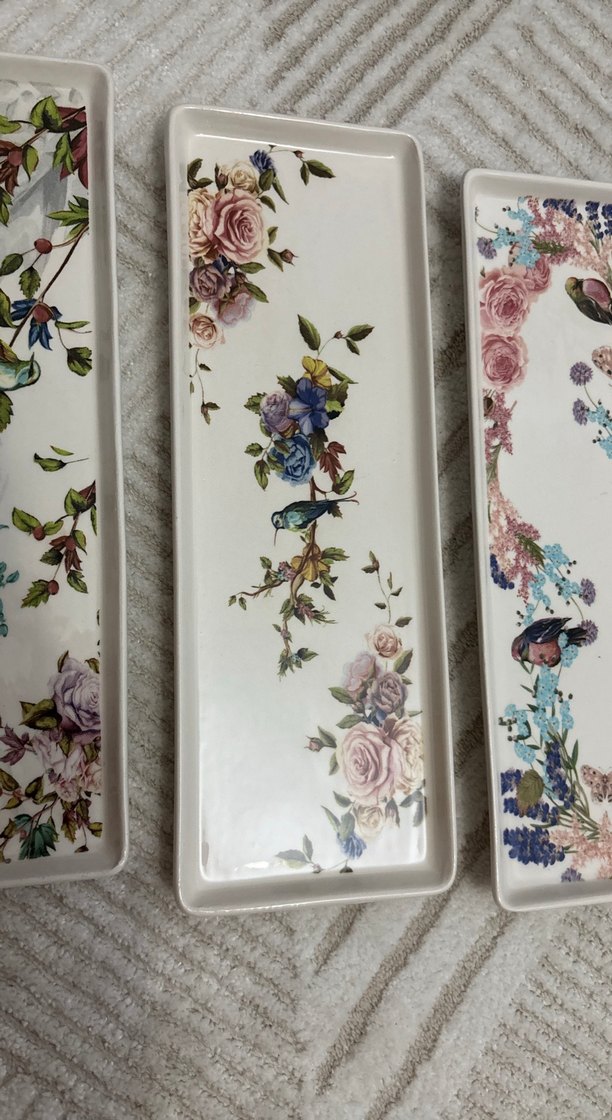 Pastel Renkli Çiçek Desenli Dikdörtgen Tabaklar - Görsel 3