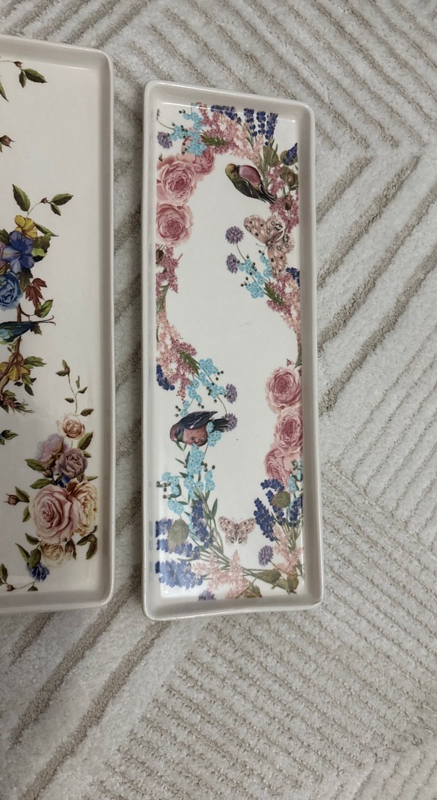 Pastel Renkli Çiçek Desenli Dikdörtgen Tabaklar - Görsel 4