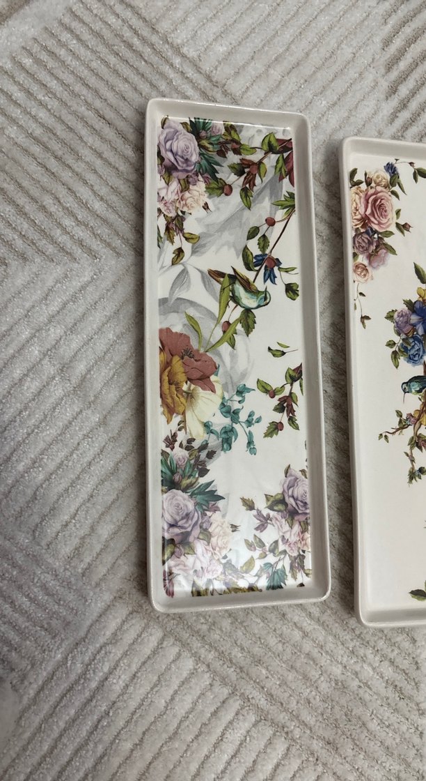 Pastel Renkli Çiçek Desenli Dikdörtgen Tabaklar - Görsel 2