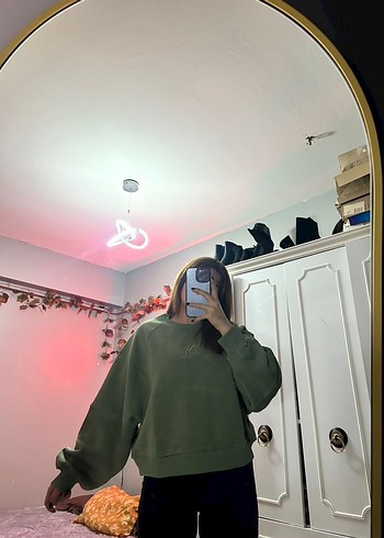 Nakış Detaylı Haki Salaş Sweatshirt - Görsel 4