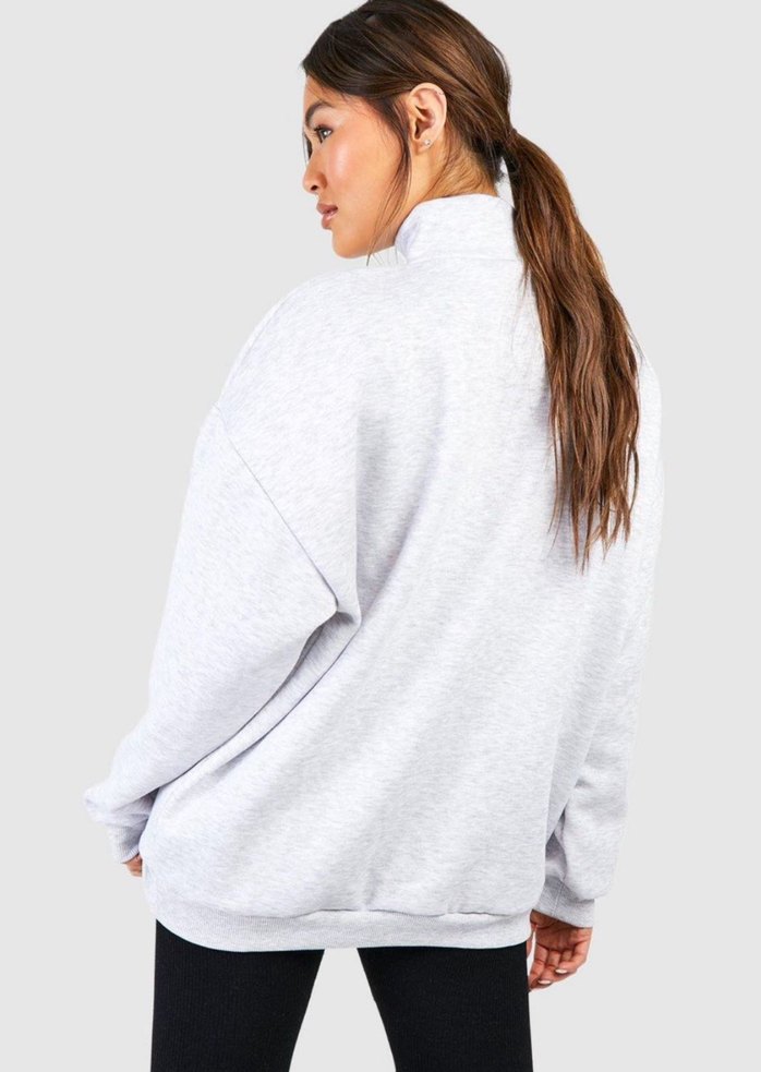 Kadın Gri Fermuarlı Baskılı Sweatshirt - Görsel 2