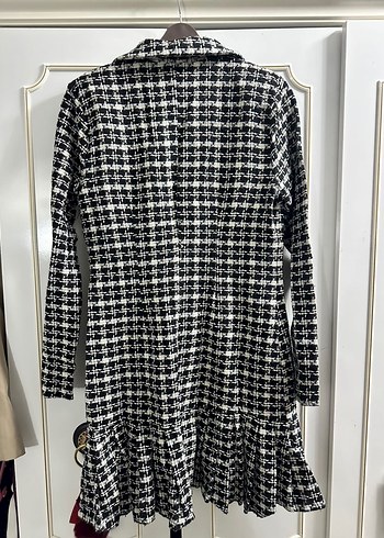 Düğmeli Siyah Ekose Mini Elbise - Görsel 3