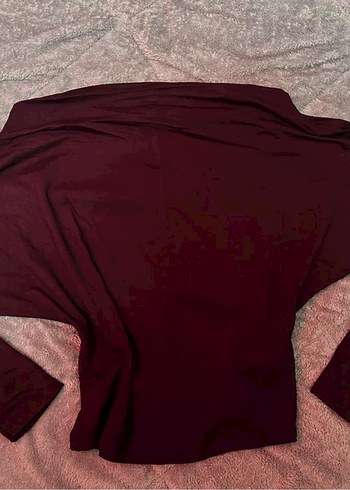 Bordo Asimetrik Deri Bluz - Görsel 3
