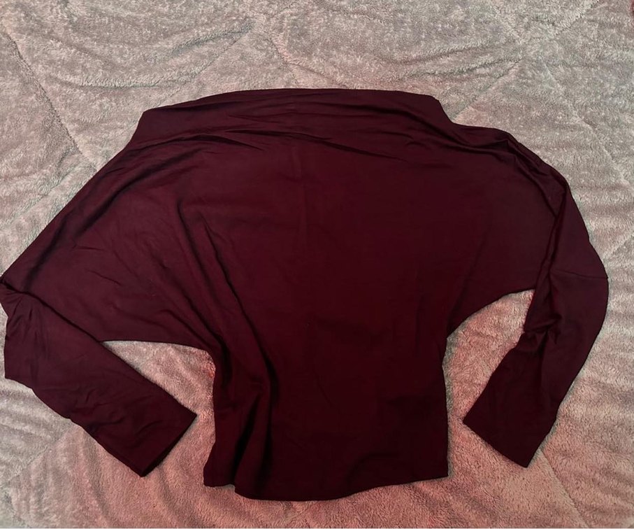 Bordo Asimetrik Deri Bluz - Görsel 3