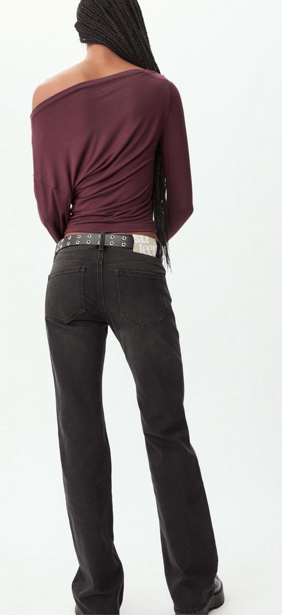 Bordo Asimetrik Deri Bluz - Görsel 2