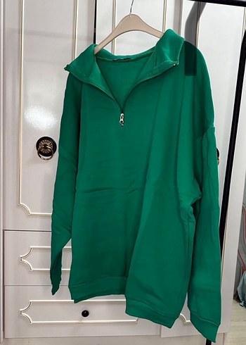 Kadın Yeşil Yarım Fermuarlı Sweatshirt - Görsel 3