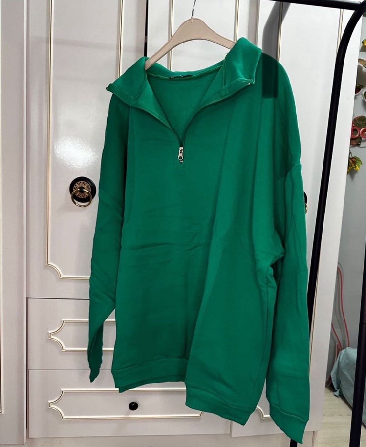 Kadın Yeşil Yarım Fermuarlı Sweatshirt - Görsel 3