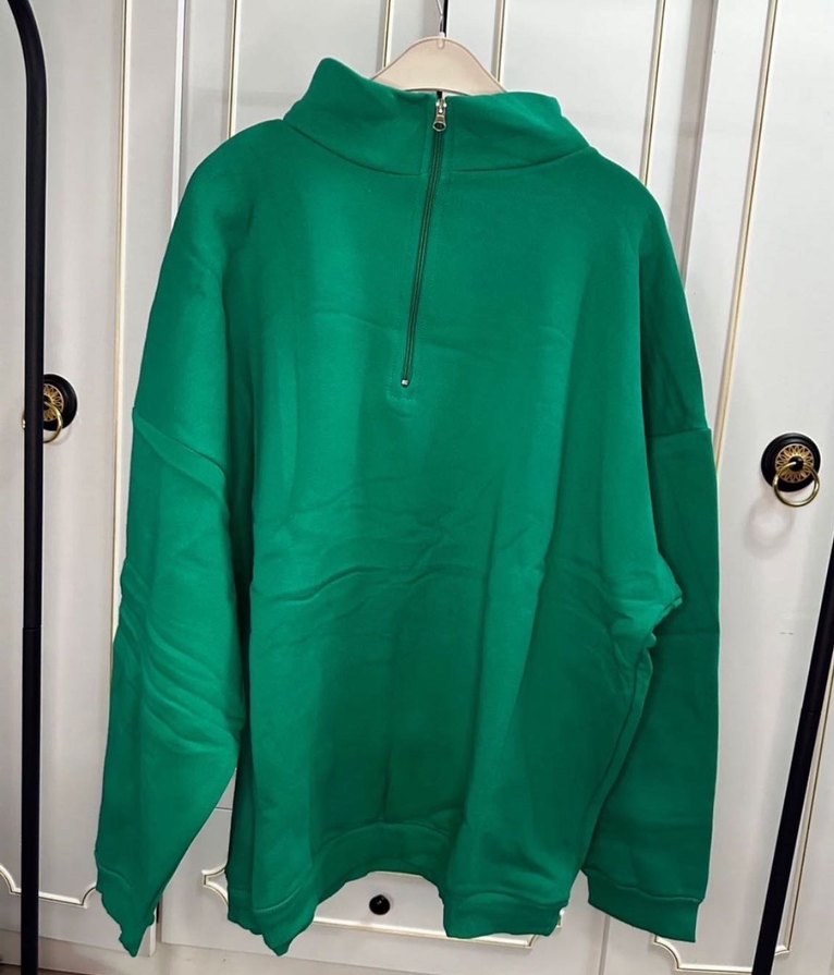 Kadın Yeşil Yarım Fermuarlı Sweatshirt - Görsel 2