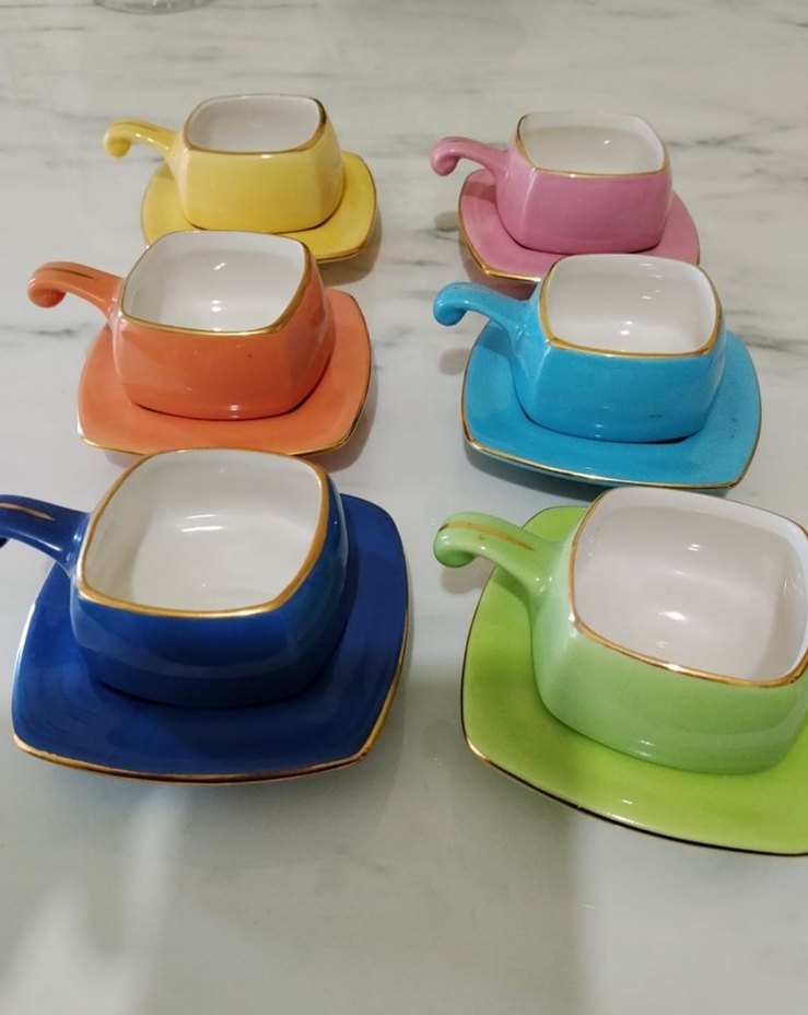 Pembe Pastel Kare Fincan ve Tabak - Görsel 3