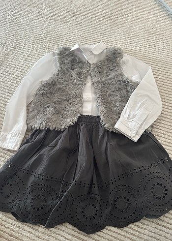 Kız Çocuk Gri Kürklü Kolsuz Yelek - Görsel 3