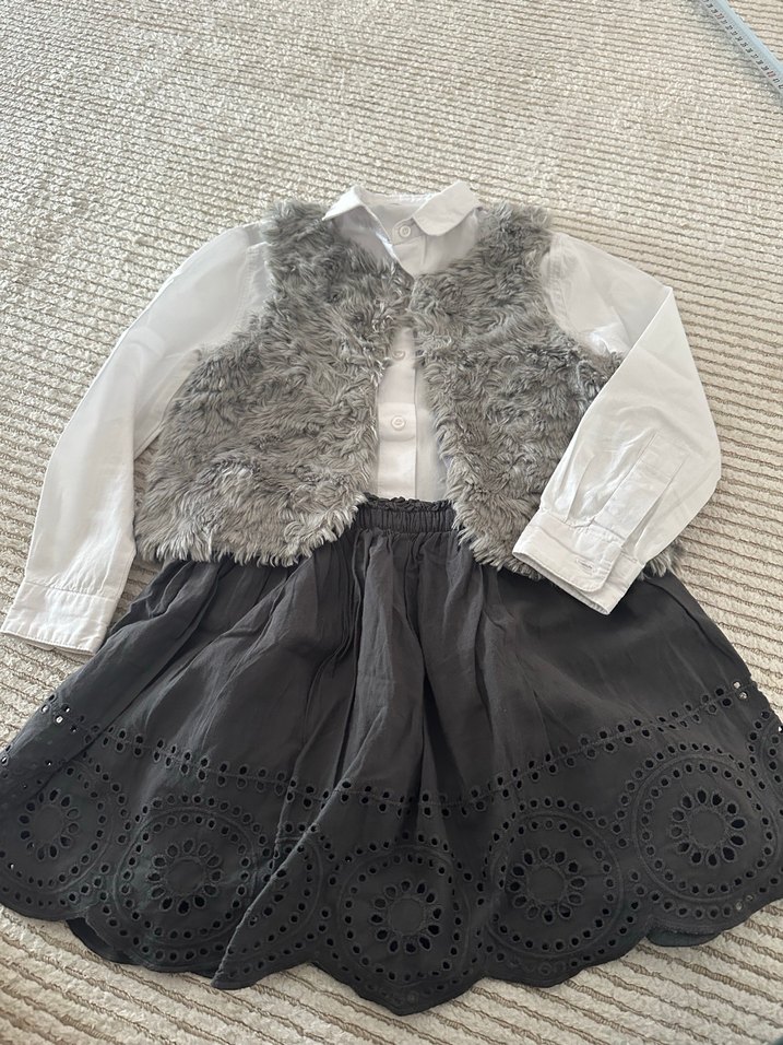 Kız Çocuk Gri Kürklü Kolsuz Yelek - Görsel 3