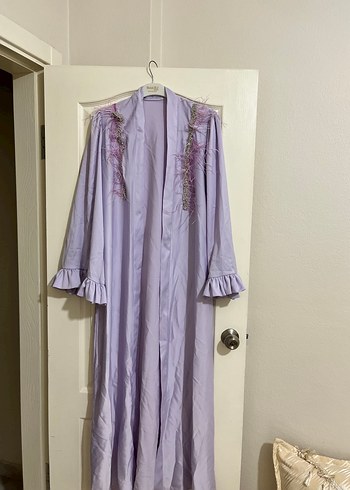 Nakışlı Bohem Uzun Mor Kadın Sabahlık - Görsel 2
