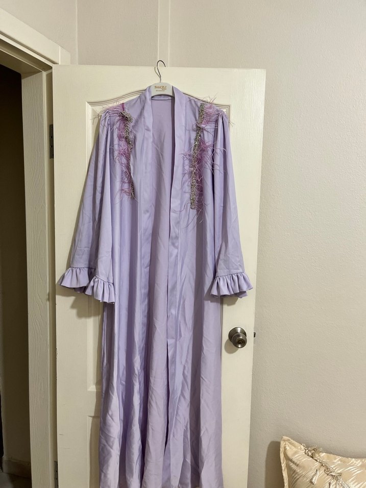 Nakışlı Bohem Uzun Mor Kadın Sabahlık - Görsel 2