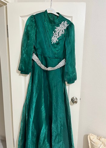 Yeşil Vintage Uzun Kollu Drapeli Elbise - Görsel 2