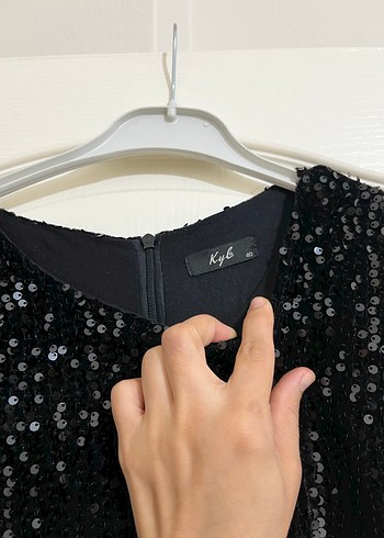 Siyah Payetli Uzun Kollu Uzun Abiye Elbise - Görsel 2