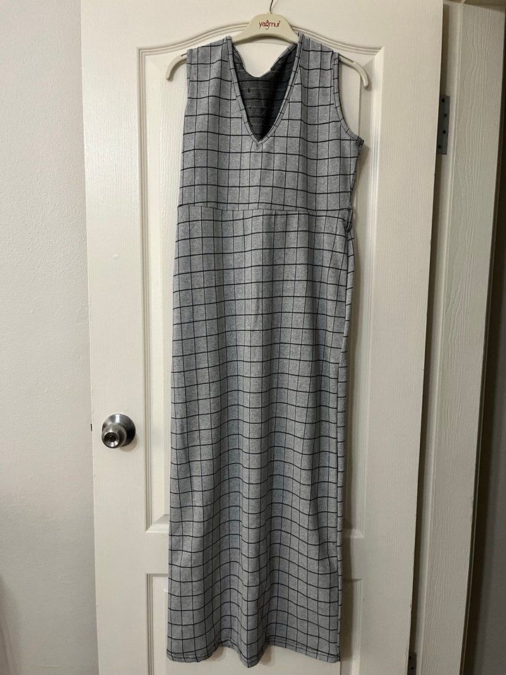 Gri Kareli Kemerli Hamile Elbisesi - Görsel 2