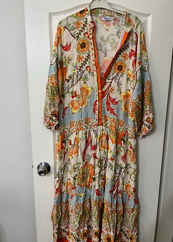 Püsküllü Çok Renkli Uzun Bohem Elbise - Görsel 2