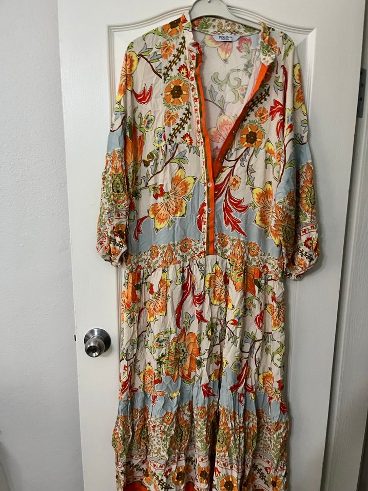 Püsküllü Çok Renkli Uzun Bohem Elbise - Görsel 2