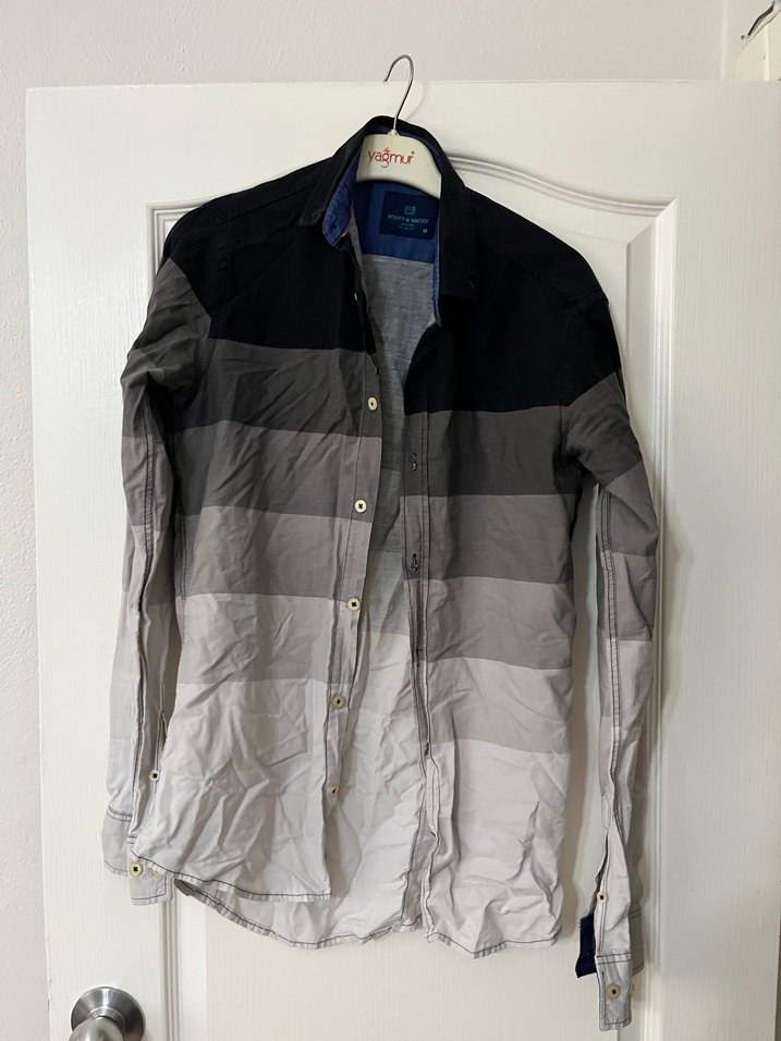 Erkek Gri Düğmeli Pamuklu Gömlek - Görsel 3