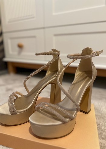 Bej Platform Topuklu Kadın Abiye Ayakkabı - Görsel 2