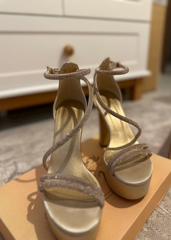 Bej Platform Topuklu Kadın Abiye Ayakkabı - Görsel 3