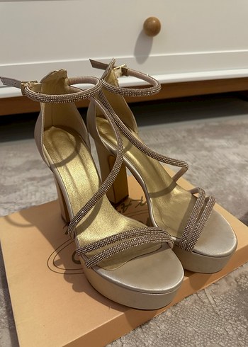 Bej Platform Topuklu Kadın Abiye Ayakkabı - Görsel 4