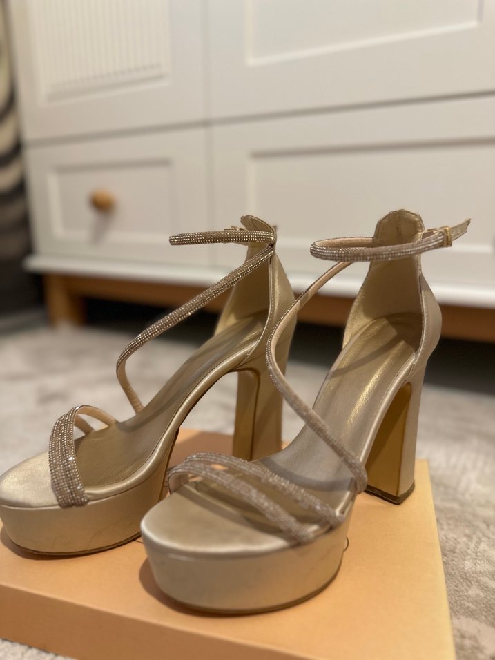 Bej Platform Topuklu Kadın Abiye Ayakkabı - Görsel 2