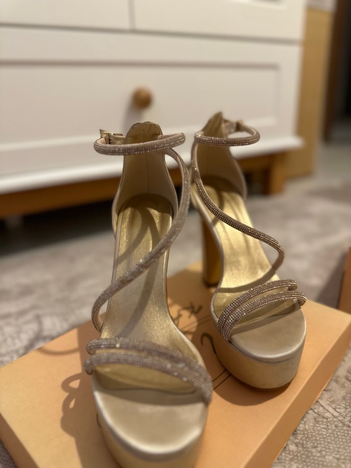 Bej Platform Topuklu Kadın Abiye Ayakkabı - Görsel 3