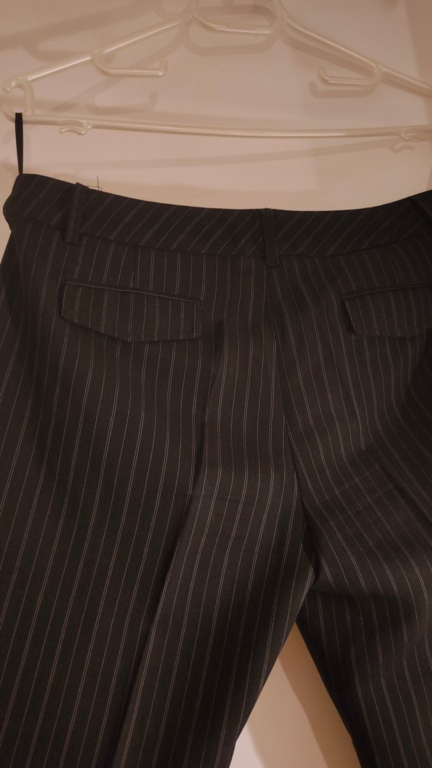 Siyah Çizgili Kadın Kumaş Pantolon - Görsel 4
