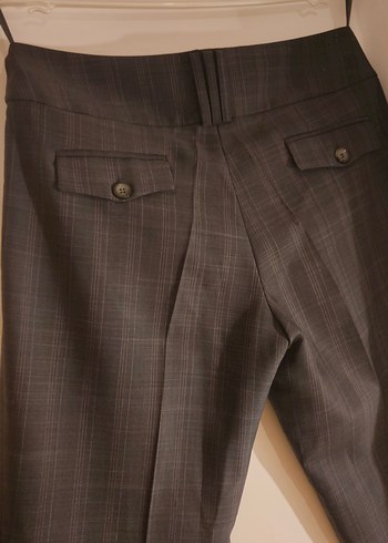 Düğmeli Gri Kadın Kumaş Pantolon - Görsel 4