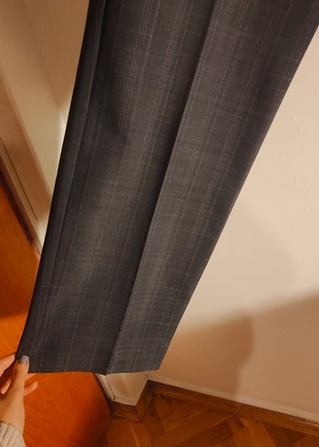 Düğmeli Gri Kadın Kumaş Pantolon - Görsel 3