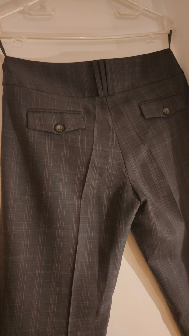 Düğmeli Gri Kadın Kumaş Pantolon - Görsel 4