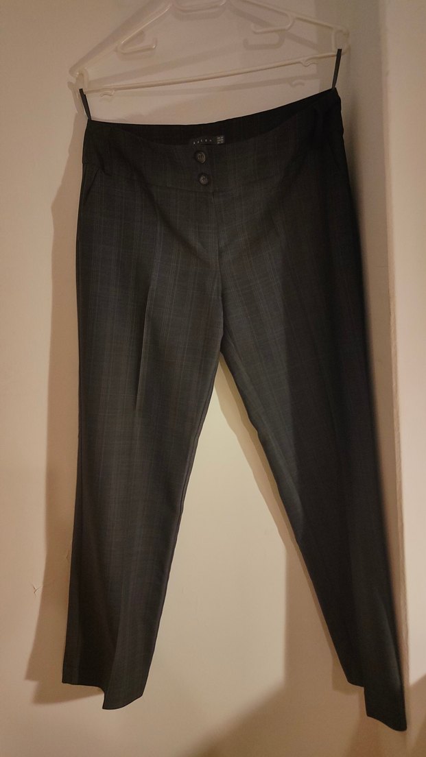 Düğmeli Gri Kadın Kumaş Pantolon - Görsel 2