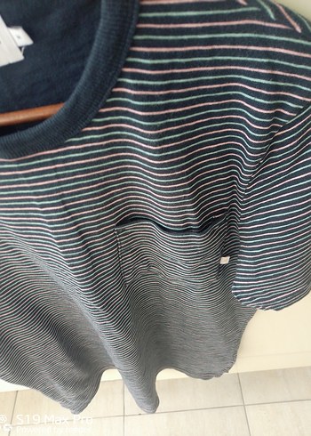 Gri Mavi Çizgili Erkek Tişört - Görsel 2