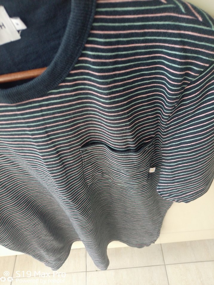 Gri Mavi Çizgili Erkek Tişört - Görsel 2