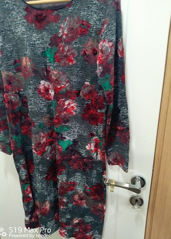 Uzun Kollu Bohem Desenli Gri Triko Elbise - Görsel 2